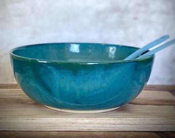 Large Bowl, Salad Bowl, Stoneware Bowl, Decorated Bowl, Turquoise Ceramic, Serving Bowl, Ceramic Dishes, Pottery Bowl, Handmade Bowl, gift!