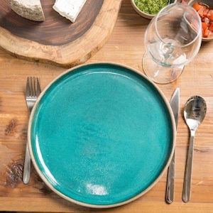Turquoise plate, Ceramic plate, Dinner Plate, Handmade plate, Pottery Plate, Large Dinner Plate, Rustic Dinnerware, kitchen Tray, mom gift
