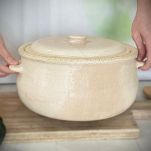 Ceramic Casserole Dish, Large Pottery Cooking Pot, Off White Baking Dish, Kitchen Cookware, Gift for Wife