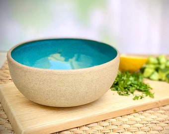 Small salad bowl, ceramic bowl, turquoise bowl, handmade soup bowl, rice bowl, serving dish, ramen bowl, pottery bowl, Christmas presents