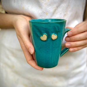 Ceramic mug, Romantic mug, Small mug, Tea cup, Coffee Cup, turquoise mug, special gift, heart design, cappuccino cup, hot drink cup image 1