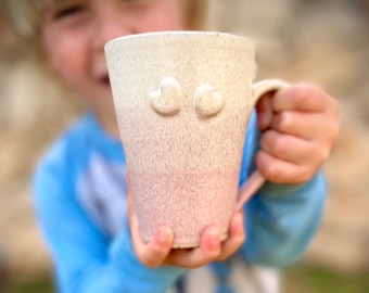 Handmade Ceramic Mug: Pink & White Hearts, Unique Teacup