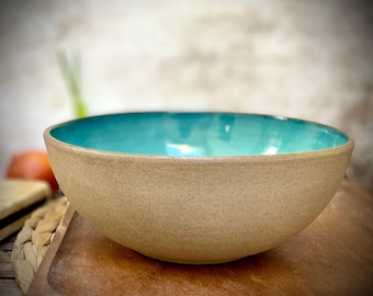 Salad bowl, ceramic bowl, pottery bowl, light turquoise bowl, fruit bowl, pasta bowl, stoneware bowl, serving bowl, female gift ideas