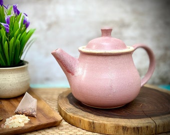 Handmade Ceramic Teapot: Antique Pink Pottery Kettle with Strainer (49 fl oz)