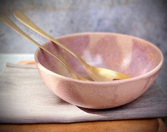 Handmade Pink Ceramic Salad Bowl: Rustic Pottery Serving Bowl