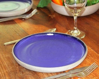 Blue Ceramic Dinner Plate: Handmade Pottery Dish (9.5in)