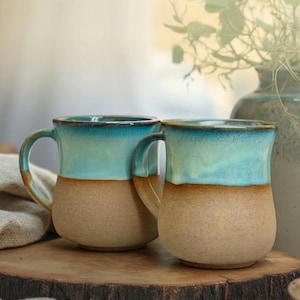 Handgemachte Hellblau gesprenkelte Steinzeug Tasse: Rustikale Keramik Kaffeetasse
