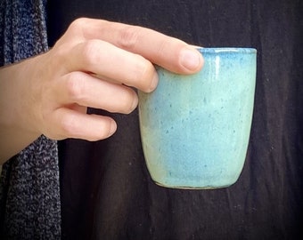 Light blue Tumblers, ceramic coffee mug, ceramic cup, stoneware cup, Cappuccino cup, small tea cup, No handle cups, 180 ml, best xmas gifts
