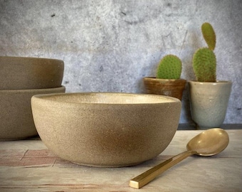 Handmade Off-White Ceramic Bowl: Rustic Stoneware Kitchen Decor