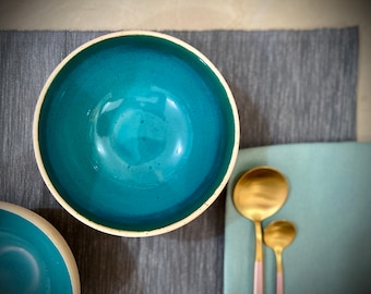 Handmade Turquoise Ceramic Bowl: Medium Stoneware Serving Dish