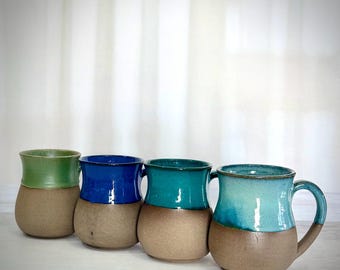 Juego de tazas de cerámica hechas a mano: 4 acogedoras tazas de café, té y sopa de 10 oz