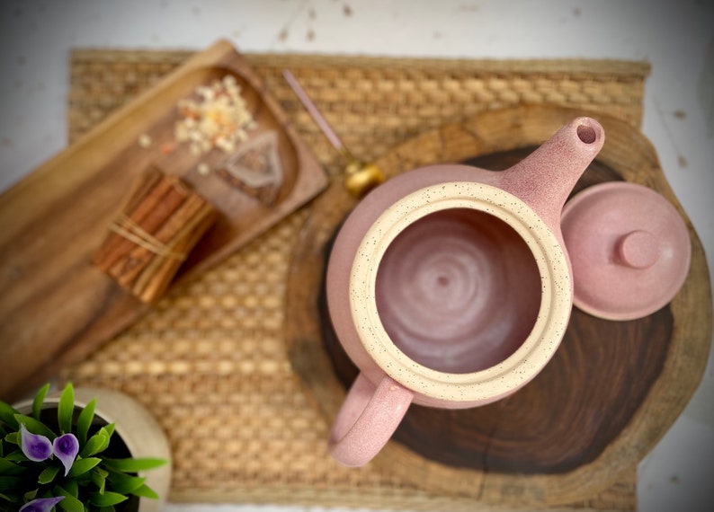 Ceramic kettle, Beautiful Teapot, pink tea pot, pink glaze, Holds 49 FL Oz, pottery pitcher, tea pot with Strainer, rustic kettle, mom gift image 3