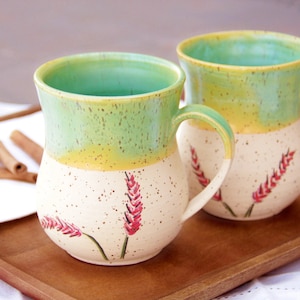 Rustic Speckled Mug with Painted Flowers, Floral Pink Mug, Stoneware Coffee Mug, Handmade Pottery Mug, Handpainted Floral Mug, Tea Lover Mug