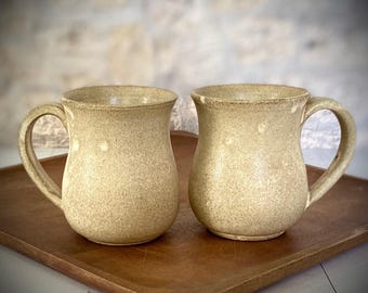 Rustic Stoneware Mugs Set: Handmade Off-White Speckled Ceramic Kitchen Decor