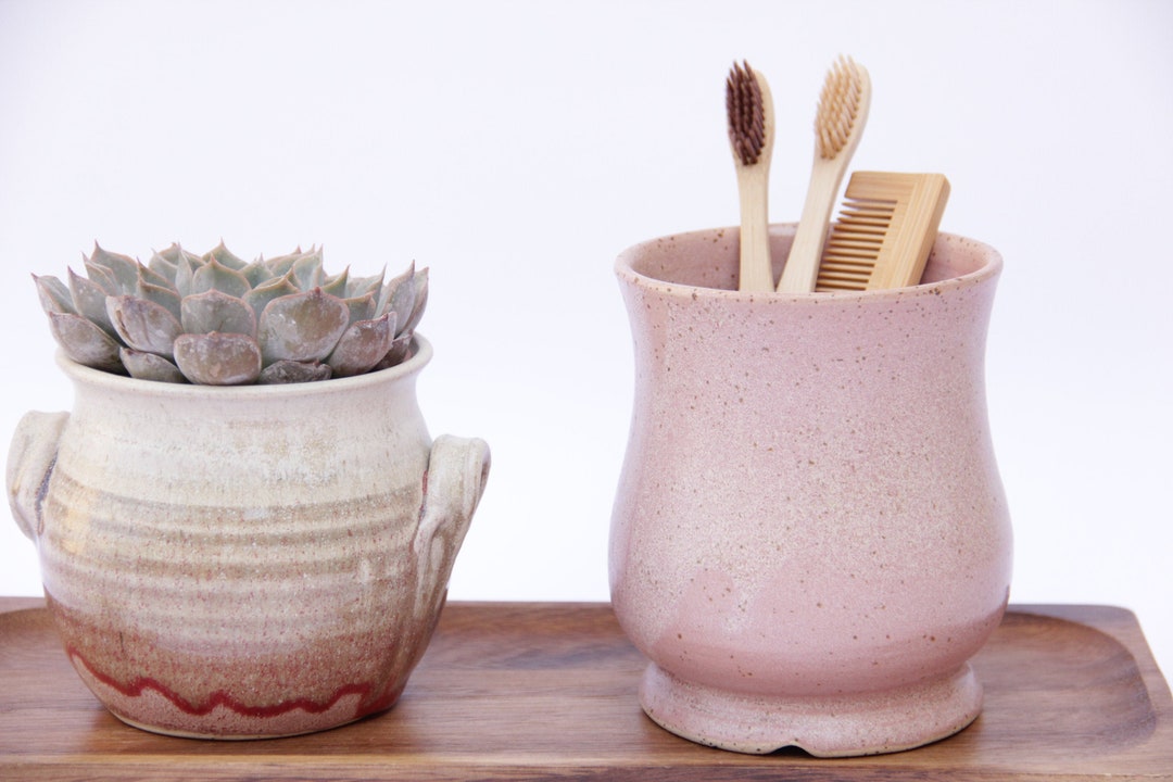 Ceramic Utensil Holder, Silverware Holder, Pink Utensil Holder