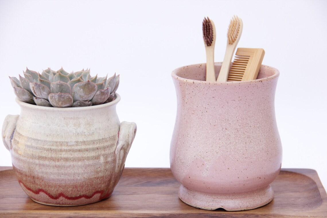 Ceramic Utensil Holder Silverware Holder Pink Utensil Etsy