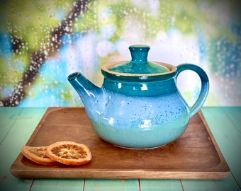 Ceramic large teapot, turquoise teapot, 1.4 Liter pot,  hand made kettle, stoneware kettle, tea pitcher, holiday presents, country kitchen