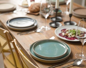 Conjunto de pratos de jantar de grés feitos à mão: cerâmica colorida, 12 peças
