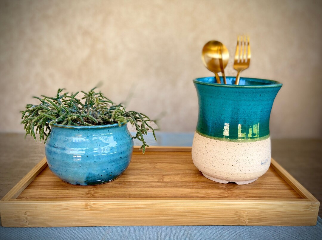 Ceramic Utensil Holder Turquoise Utensil Holder Toothbrush Etsy