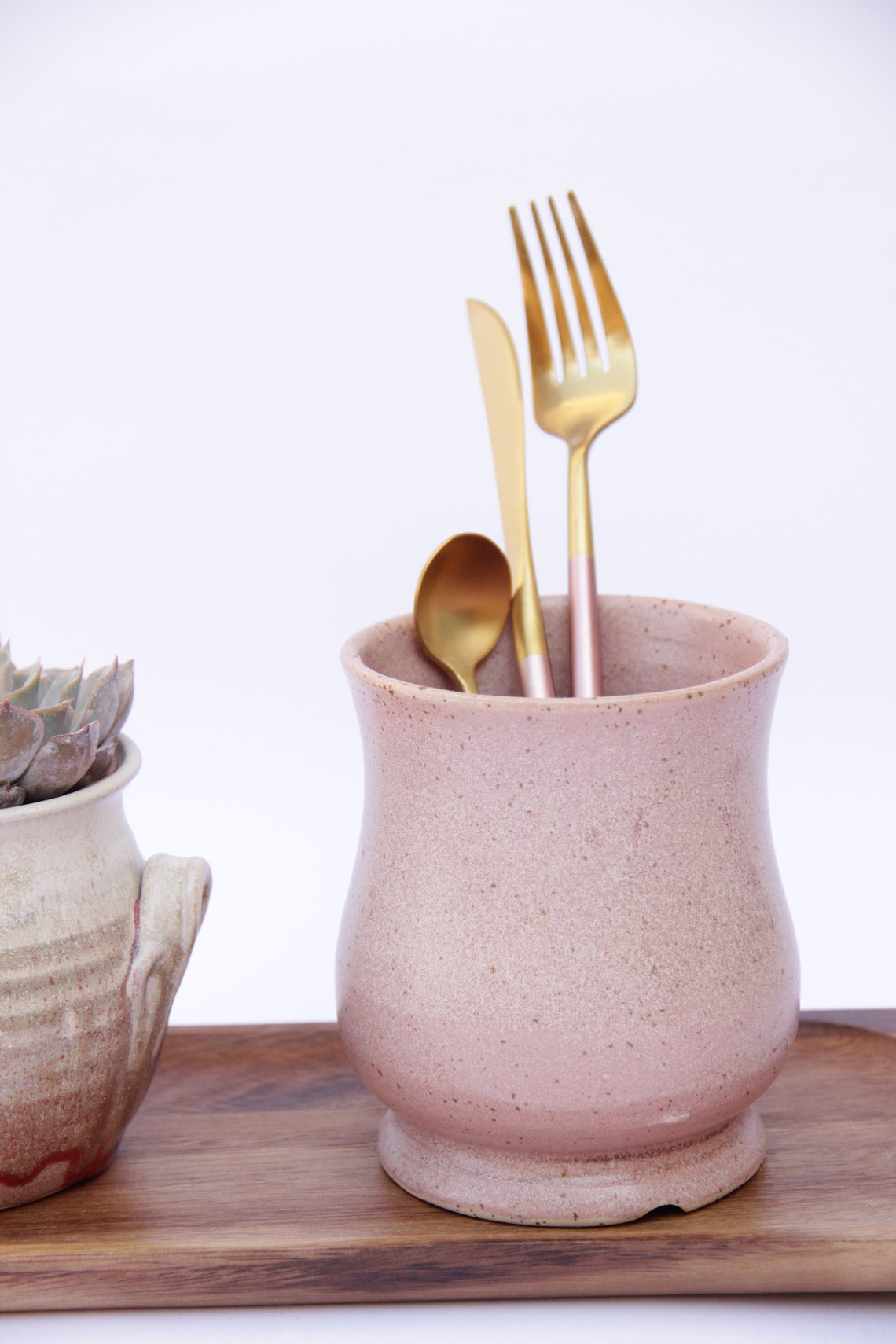 Ceramic Utensil Holder Silverware Holder Pink Utensil Etsy