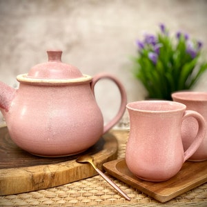 Ceramic kettle, Beautiful Teapot, pink tea pot, pink glaze, Holds 49 FL Oz, pottery pitcher, tea pot with Strainer, rustic kettle, mom gift image 5