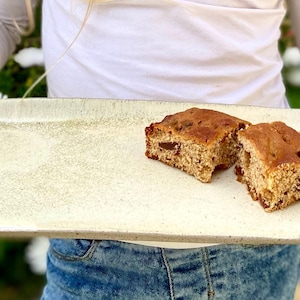 Handmade Off-White Ceramic Platter: Rectangular Serving Board Tray