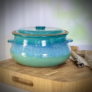 Ceramic casserole dish, blue green turquose cooking pot, kitchen cookware, 4 liter pot, casserole with lid, baking dish, Lidded Casserole