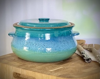 Ceramic casserole dish, blue green turquose cooking pot, kitchen cookware, 4 liter pot, casserole with lid, baking dish, Lidded Casserole