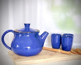 Ceramic tea kettle, deep blue teapot, handmade pot, tea pitcher, pottery pot, ceramic pot, large teapot, Family kettle, Christmas list ideas