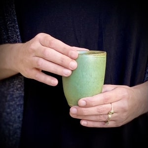 Green Ceramic Coffee Tumbler: Handmade Stoneware Cup (200 ml)