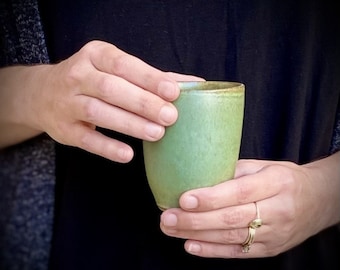 Green Ceramic Tumblers, Coffee Mug, minimalist coffee cup, Ceramic Mug, small Tumblers, stoneware cup, clay tea cup, handleless cup, 200 ml