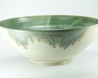 Handmade Green Ceramic Serving Bowl: Decorative Pottery Centerpiece
