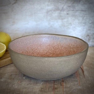 Pink Bowl, Large Ceramic Bowl, Salad Bowl, Decorated Bowl, Clay Bowl, Pottery Bowl, Serving Bowl, Mixing Bowl, Rustic Style, Country Kitchen