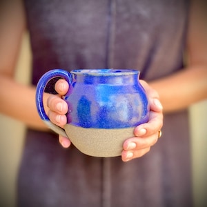 Blue Ceramic Mug, Handmade Clay Tea Cup, Rustic Stoneware Cappuccino Cup, Christmas Gift