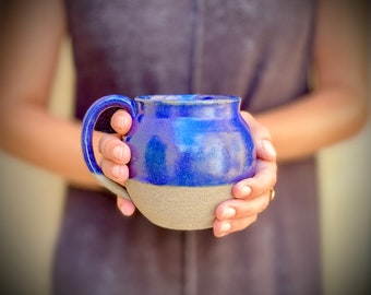 Handmade Blue Ceramic Mug: Rustic Stoneware Tea Cup