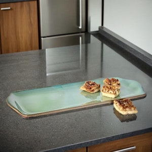 Handmade Rectangular Ceramic Serving Platter: Light Blue Cheese Board