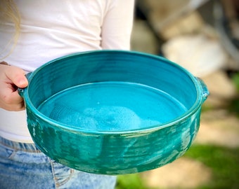 Turquoise Baking Dish ,Round tray, Serving Dish, ceramic tray, Casserole dish, pottery Baking Tray, turquoise tray, best xmas presents