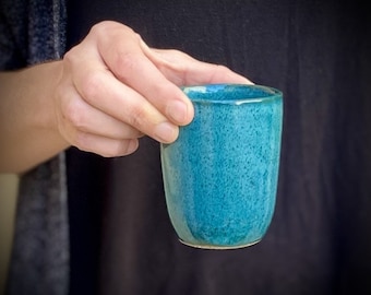 Ceramic Tumblers, Coffee Mug, Minimalist Coffee cup, Deep Turquoise Ceramic Mug, small Tumblers, cpottery tea cup, handleless cup, 180 ml