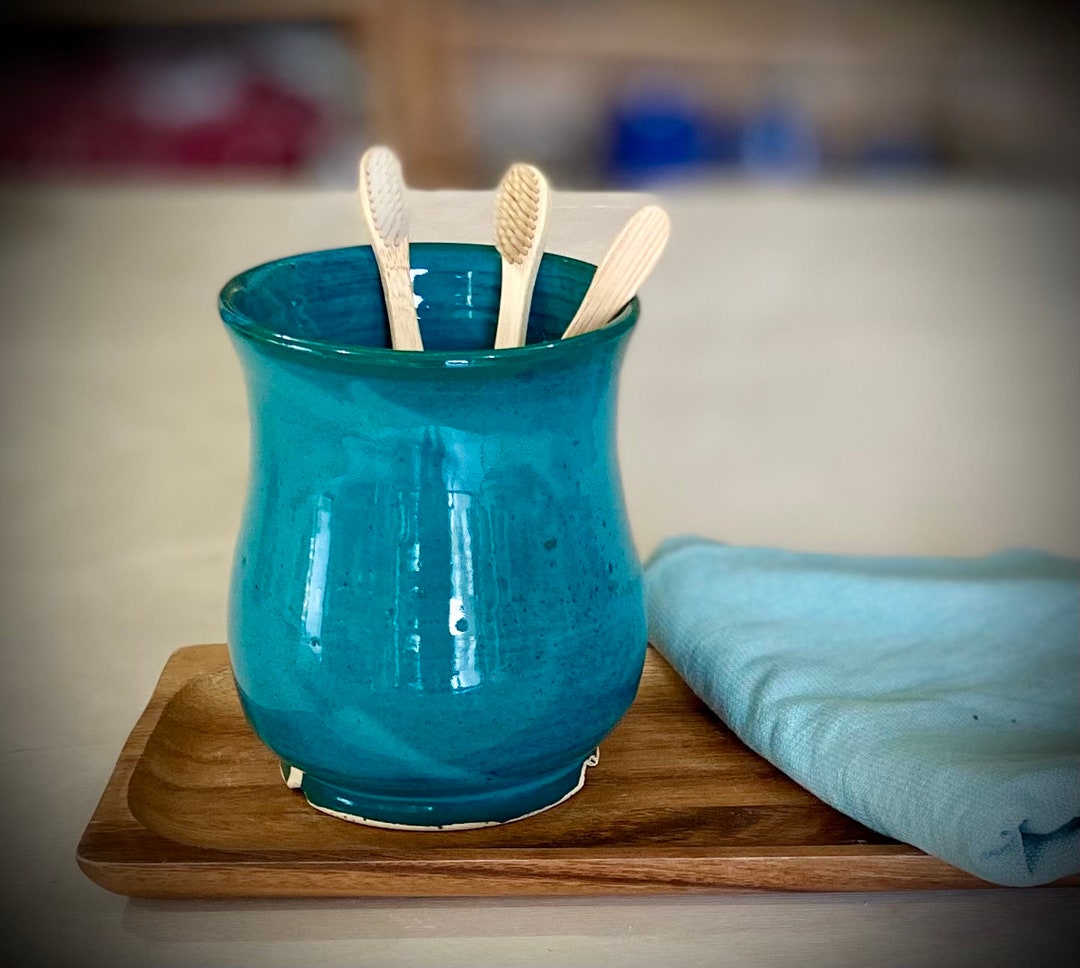 Ceramic Utensil Holder Turquoise Utensil Holder Toothbrush Etsy