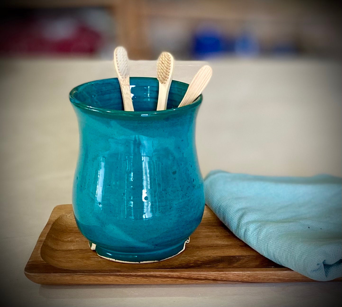 Ceramic Utensil Holder Turquoise Utensil Holder Toothbrush Etsy