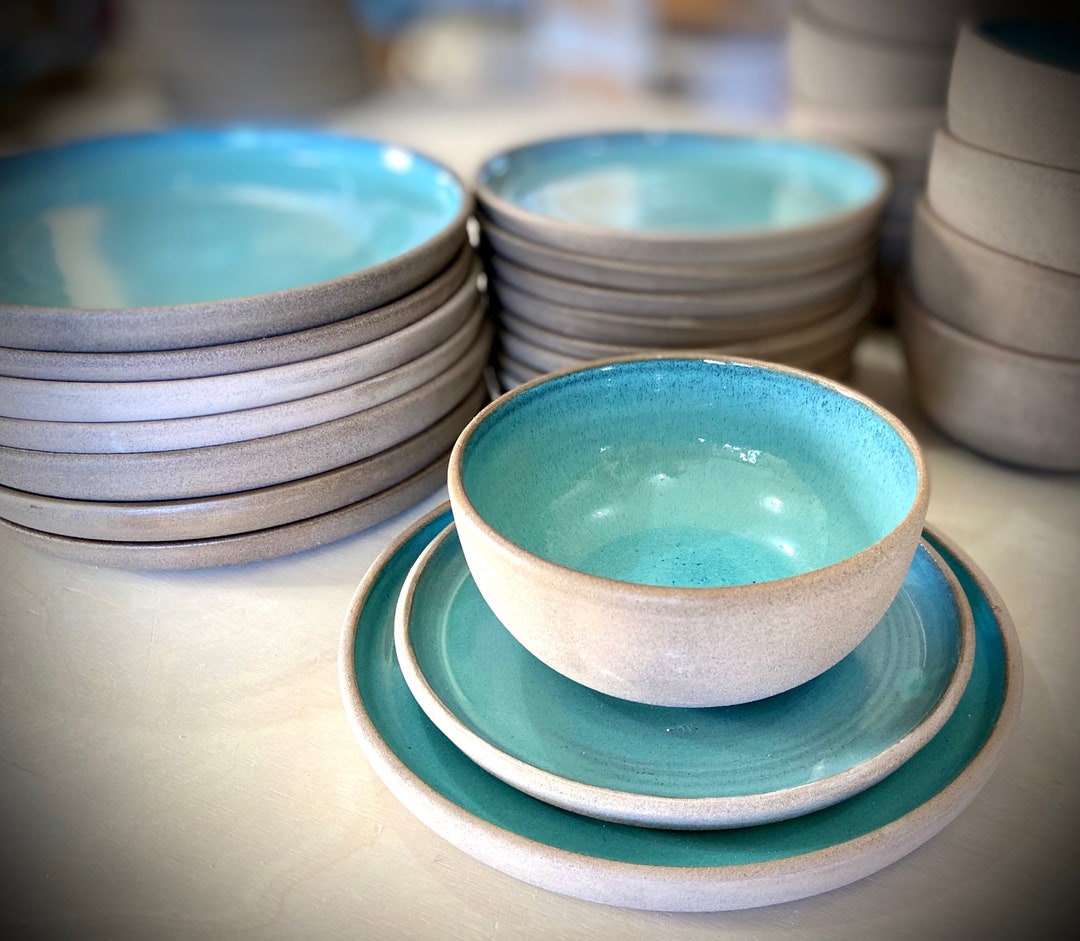 Handmade Azure Ceramic Dinnerware Set: 18-piece Stoneware - Etsy