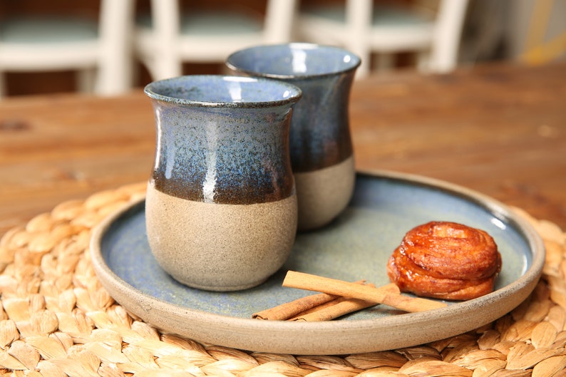 Blue mug, Ceramic coffee Mug, cappuccino cup, espresso mug, pottery cup, coffee lovers gift, mug with lid, stoneware mug, Rustic home décor image 5