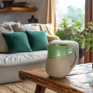 Rustic Coffee Cup, Handmade Ceramic Mug Green, Stoneware Tea Mug, Insulated Pottery Gift, Cozy Kitchen Drinkware, Wabi Sabi Coffee Mug