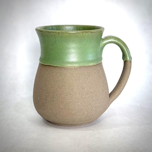 Handmade Ceramic Mug Green, Rustic Coffee Cup, Stoneware Tea Mug, Insulated Pottery Gift, Cozy Kitchen Drinkware