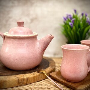 Ceramic kettle, Beautiful Teapot, pink tea pot, pink glaze, Holds 49 FL Oz, pottery pitcher, tea pot with Strainer, rustic kettle, mom gift image 2