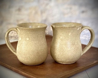 Handmade Ceramic Mug Set: 10oz Speckled Off White Rustic Curvy Cups