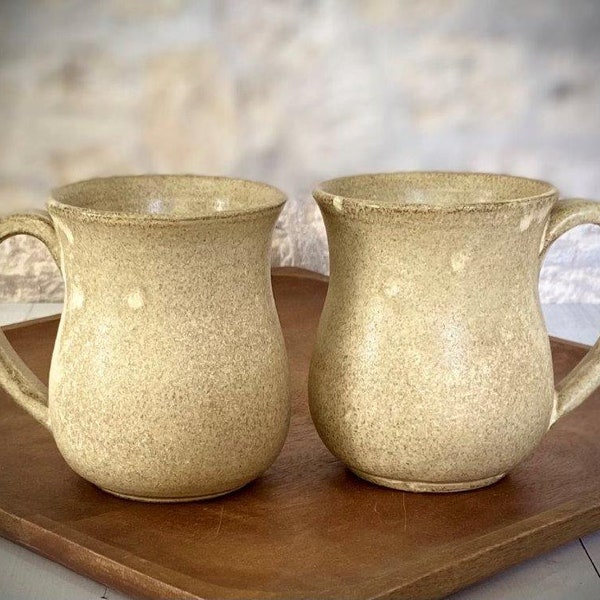 Ceramic mug set, Off white mug, SET OF TWO, Coffee Mugs, Pair Coffee Cup, Large Mug, Rustic mug, Tea cup, cream pottery mug, gift for lovers