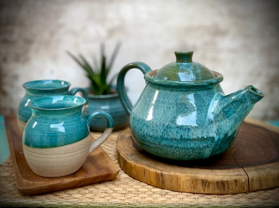 Vies Monarchie Veilig Keramische thee set turquoise Theepot set TOW mokken & - Etsy België