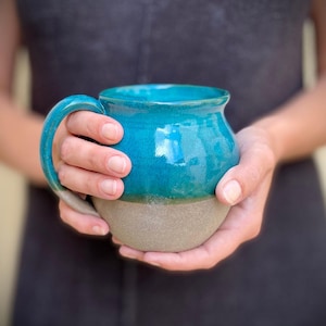 Ceramic Coffee Mug, Turquoise Pottery Cup, Large Tea Mug, Glazed Cappuccino Mug, Gift for Coffee Lover