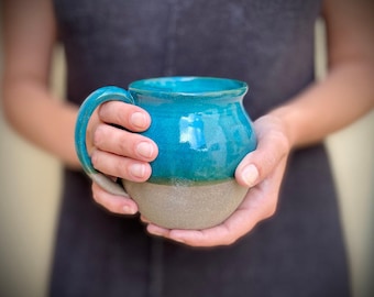 Taza de café de cerámica turquesa hecha a mano: taza de té de cerámica esmaltada